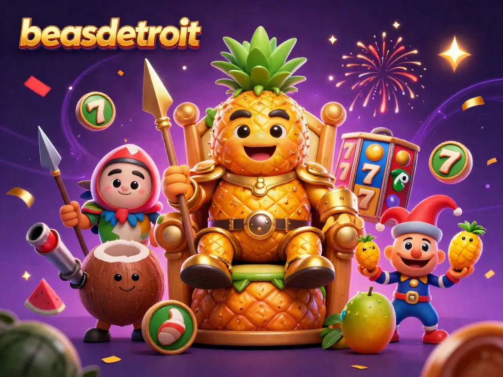 Spin and win at beasdetroit with the vibrant and animated casino scene featuring slot reels and golden confetti.