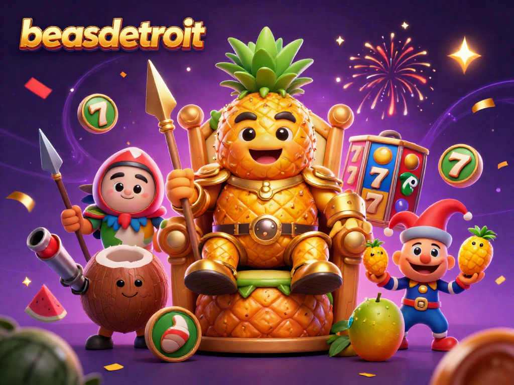Spin and win at beasdetroit with the vibrant and animated casino scene featuring slot reels and golden confetti.
